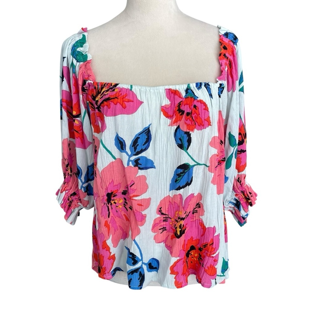 Billabong Floral Top Womens Sz S Off Shoulder Gauzy Oversized Vtg Resort Coastal